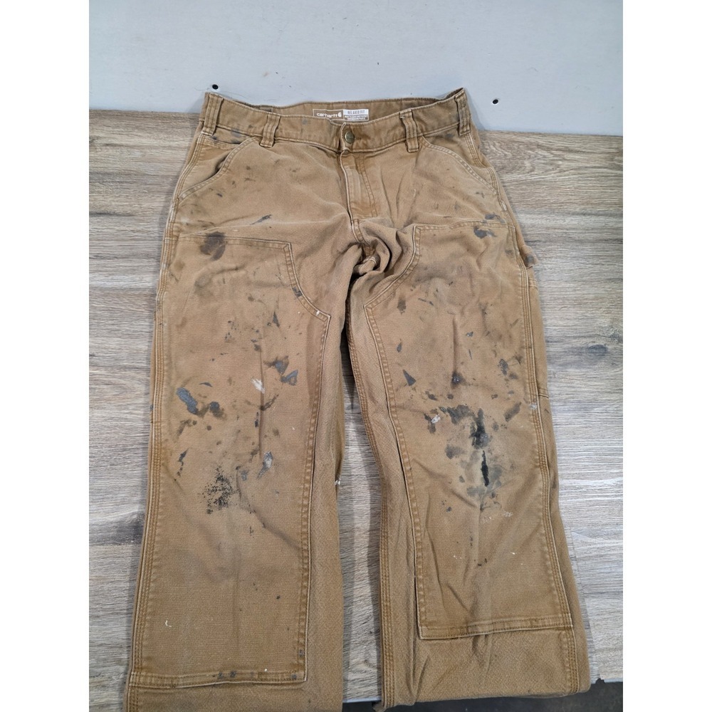 Carhartt Pants Mens 33x30 Brown 103334 211 Relaxed Fit Double Knee Distressed